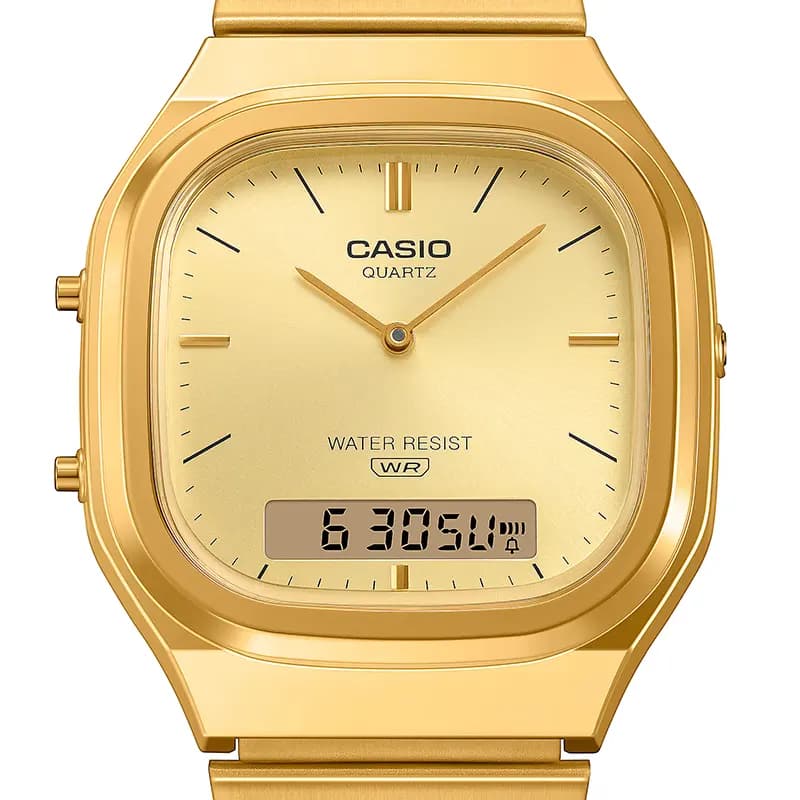 Casio Vintage Retro-Modern Dual Time Champagne Dial Watch | AQ-240EG-9A