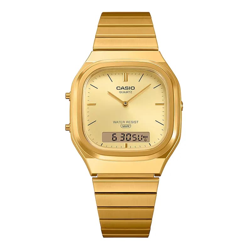 Casio Vintage Retro-Modern Dual Time Champagne Dial Watch | AQ-240EG-9A