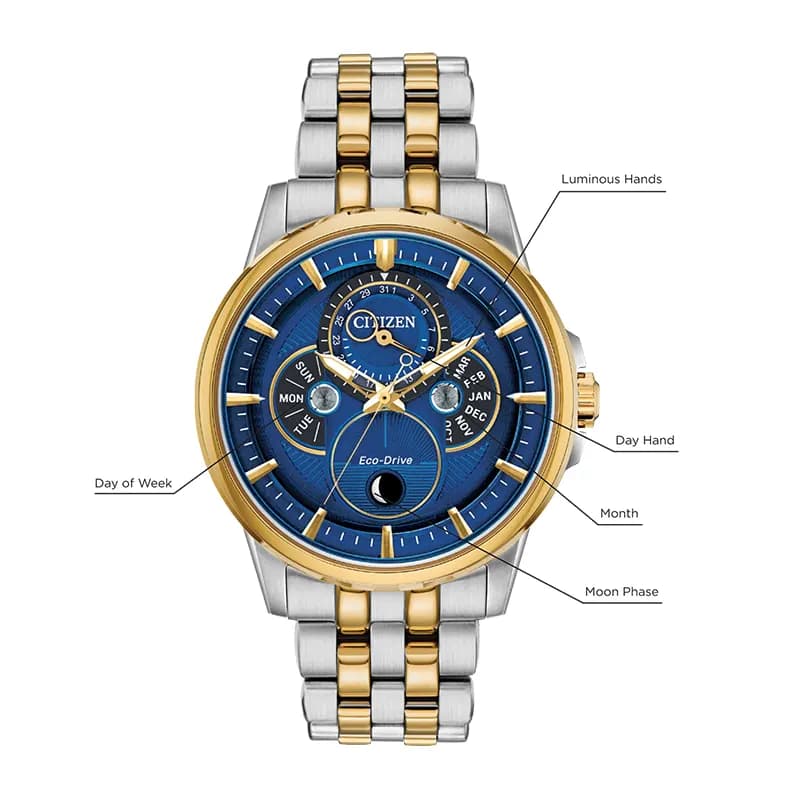 Citizen Calendrier Moonphase Eco-Drive Blue Dial Men's Watch | BU0054-52L