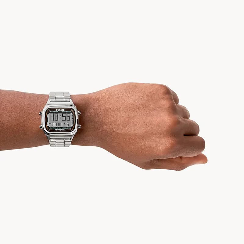 Fossil Retro Digital Silver-Tone Stainless Steel Men's Watch | FS5844