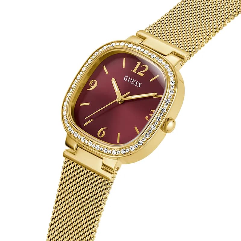 Guess Tapestry Burgundy Dial Gold-Tone Ladies Watch | GW0354L4