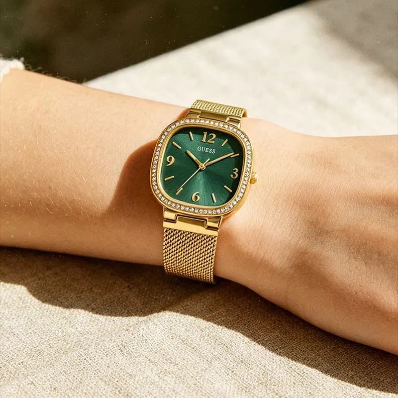 Guess Tapestry Green Dial Gold-Tone Ladies Watch | GW0354L5