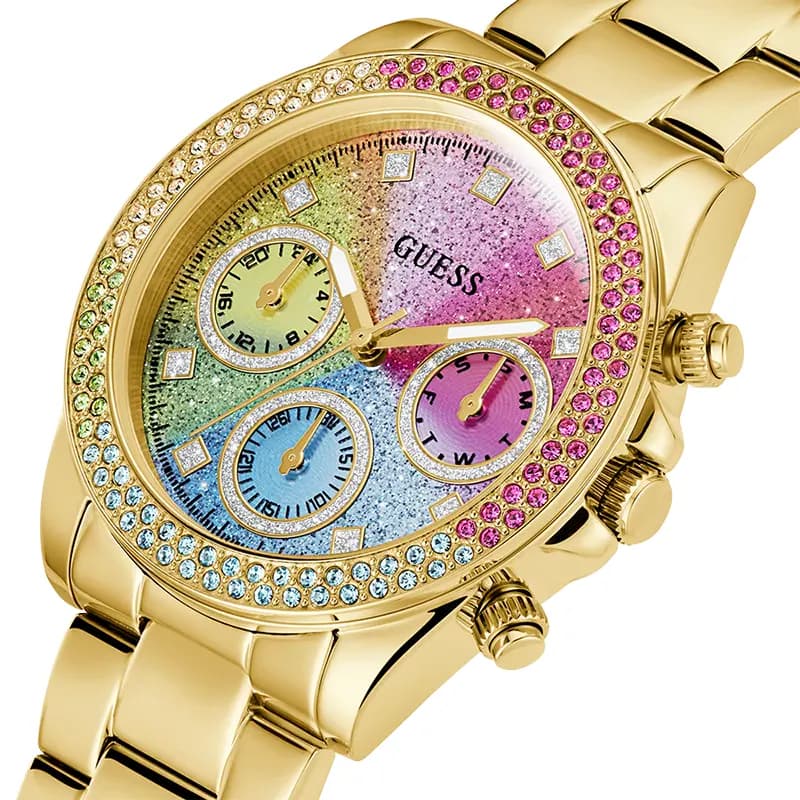 Guess Sol Multifunction Rainbow Dial Gold-Tone Ladies Watch | GW0483L4