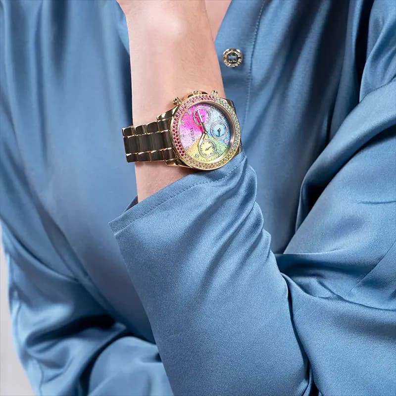 Guess Sol Multifunction Rainbow Dial Gold-Tone Ladies Watch | GW0483L4
