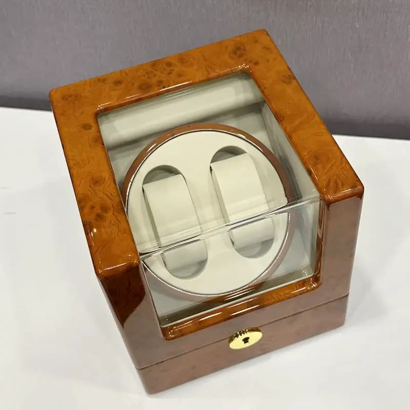 High-Quality 2-Slot Square Brown Watch Winder – Elegant Storage for Automatic Watches