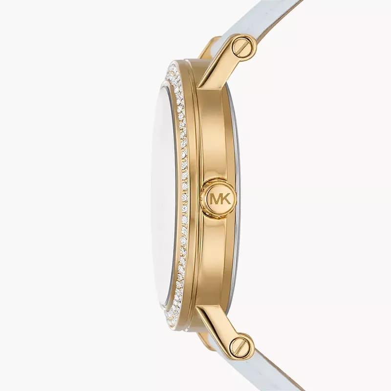 Michael Kors Corey White Dial Leather Strap Ladies Watch | MK2985