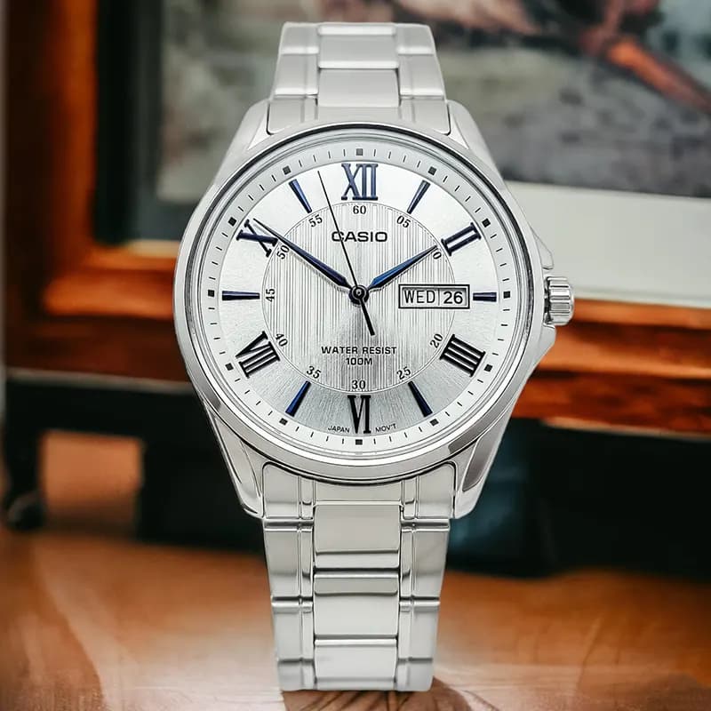 Casio MTP-1384D-7A2V Date Day Silver Dial Men's Watch