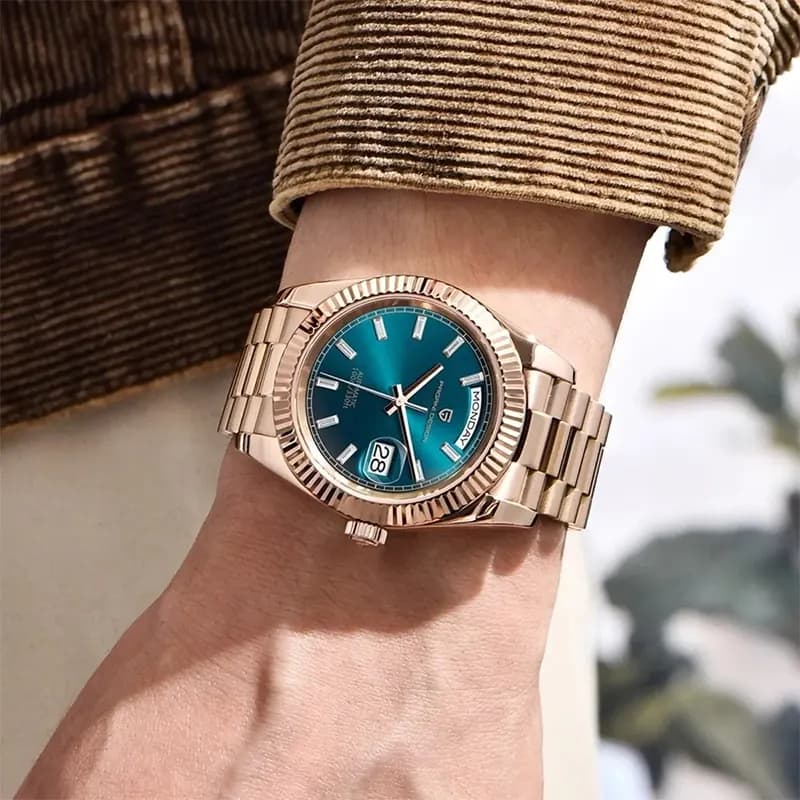 Pagani Design PD-1752 Day-Date Blue Dial Rose Gold-Tone Men's Watch