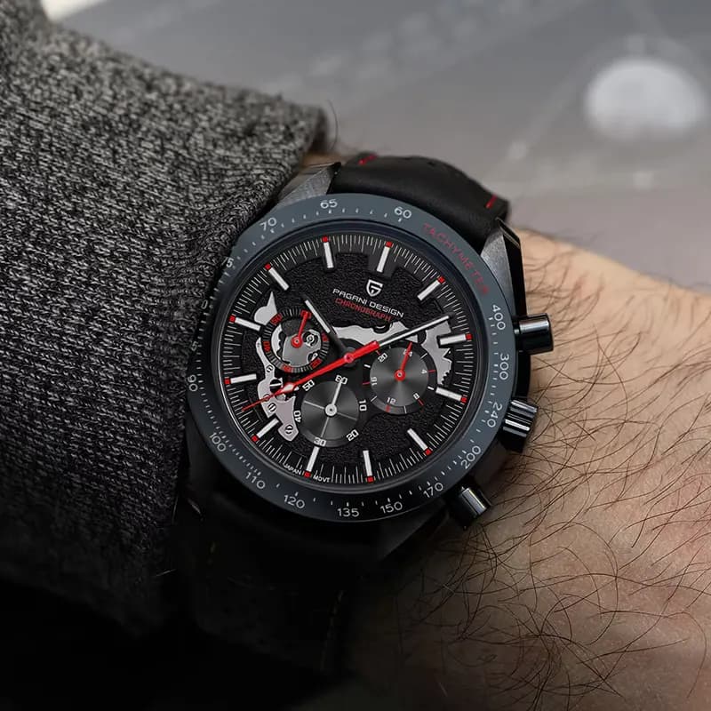 Pagani Design Chronograph Black Dial Leather Men's Watch | PD-1779