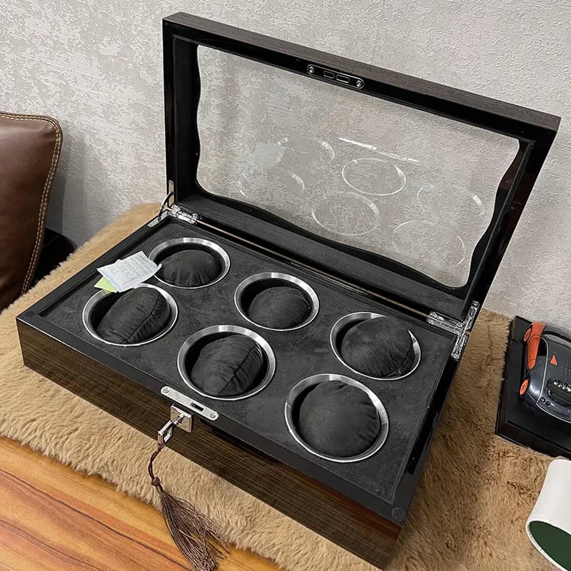 6 Slots Black Wooden Watch Organizer And Gift Case