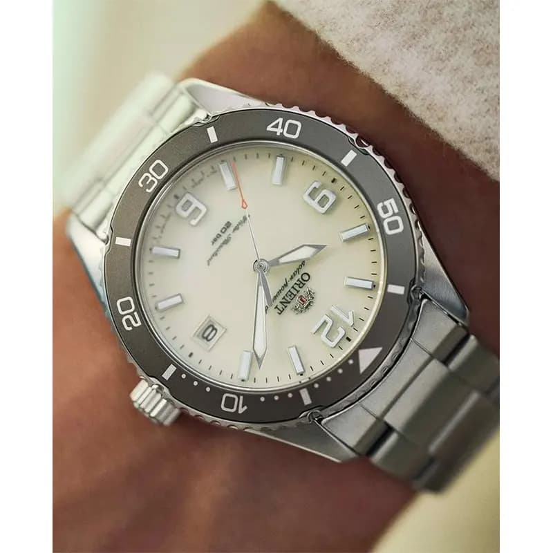 Orient Mako Solar Ivory Dial Men's Watch | RA-WJ0003S
