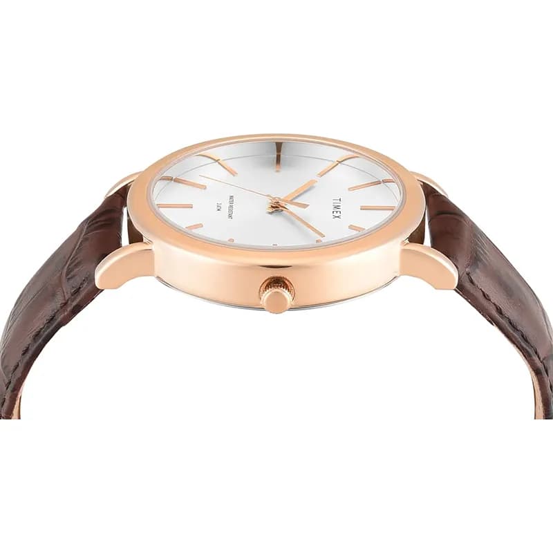 Timex Silver Dial Brown Leather Men's Watch | TWEG356SMU01T