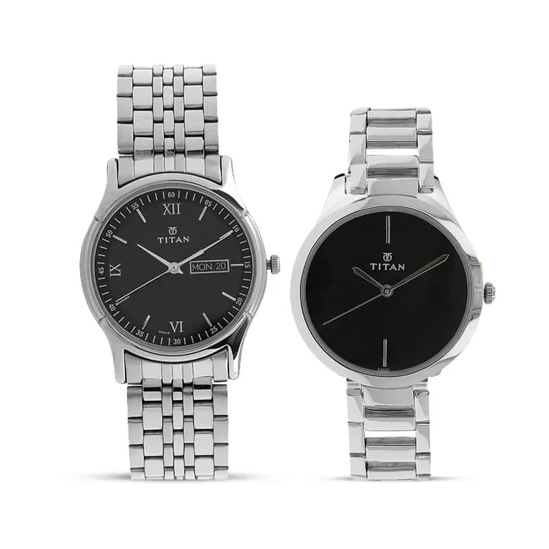 Titan Black Dial Couple Watch | 1636SM01/2480SM02