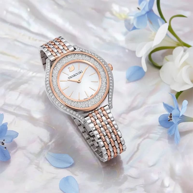 Swarovski Crystalline Aura White Dial Two-Tone Ladies Watch | 5644075
