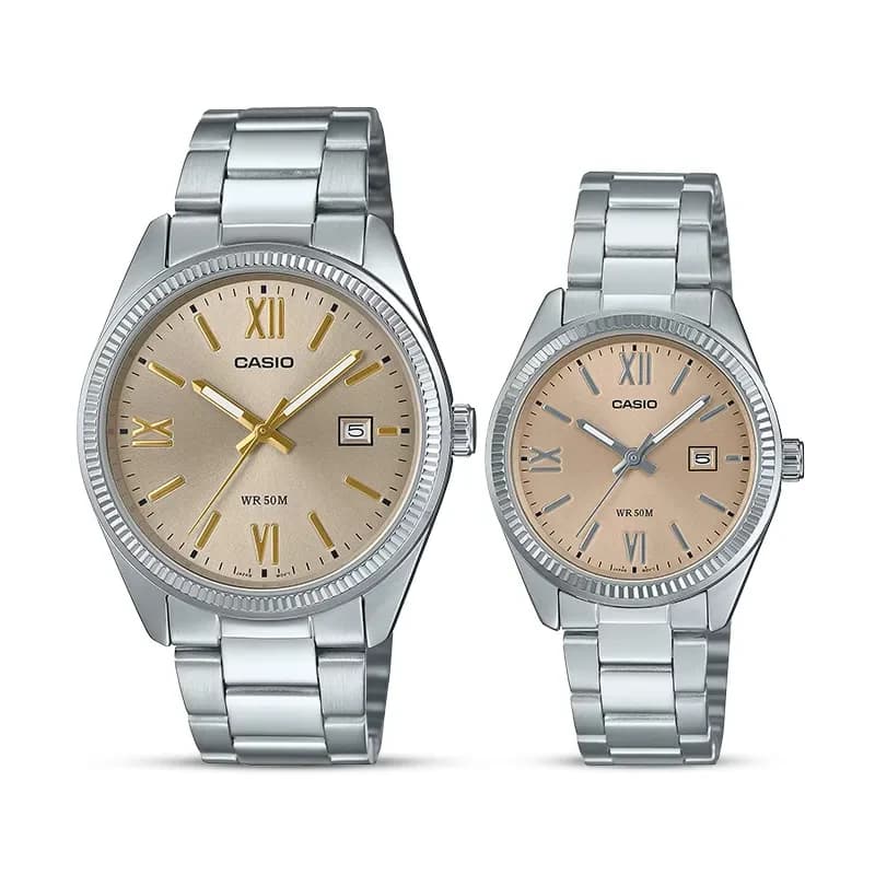 Casio Enticer Beige Dial Couple Watch | MTP-1302DD-9AV | LTP-1302DD-4A2V