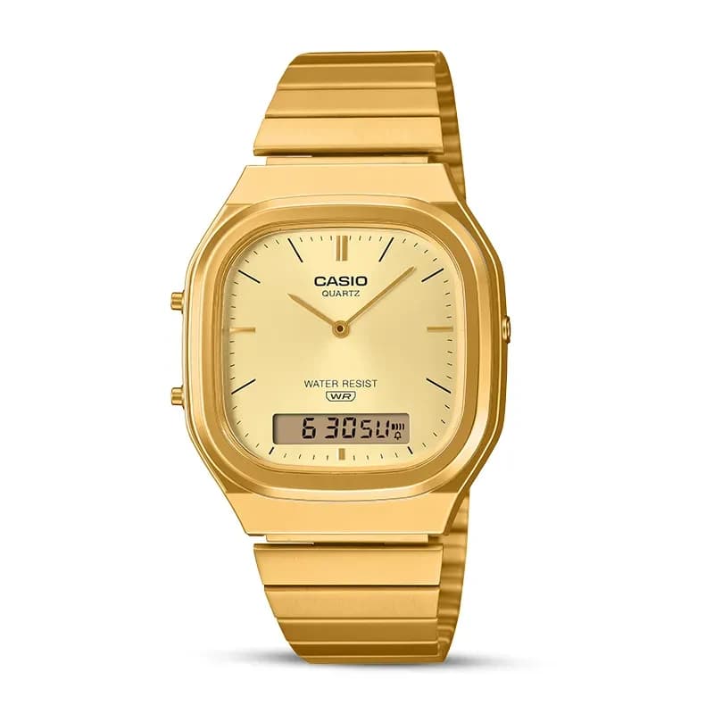 Casio Vintage Retro-Modern Dual Time Champagne Dial Watch | AQ-240EG-9A