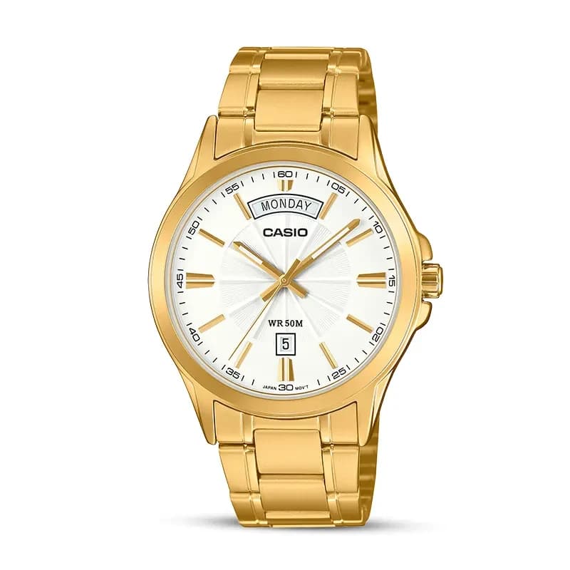 Casio Enticer MTP-1381GD-7AV White Dial Gold-tone Men's Watch