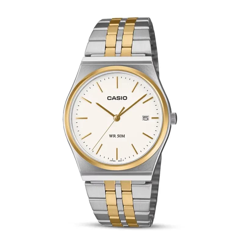 Casio Enticer White Dial Two-tone Men's Watch | MTP-B145SG-7AV