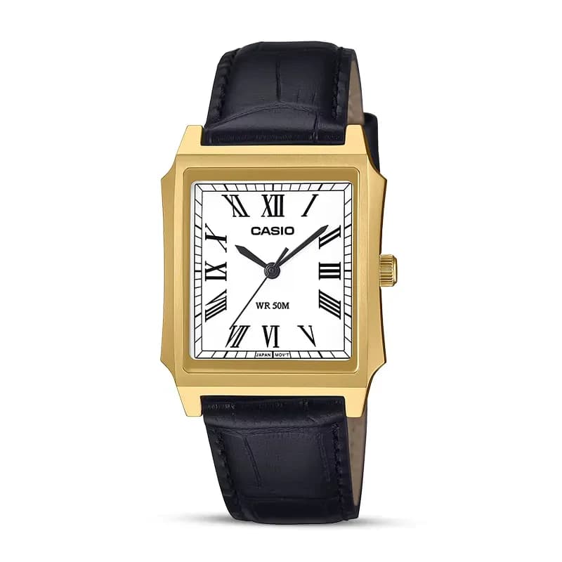 Casio Enticer Tank Style White Dial Leather Men's Watch | MTP-B190GL-7BV