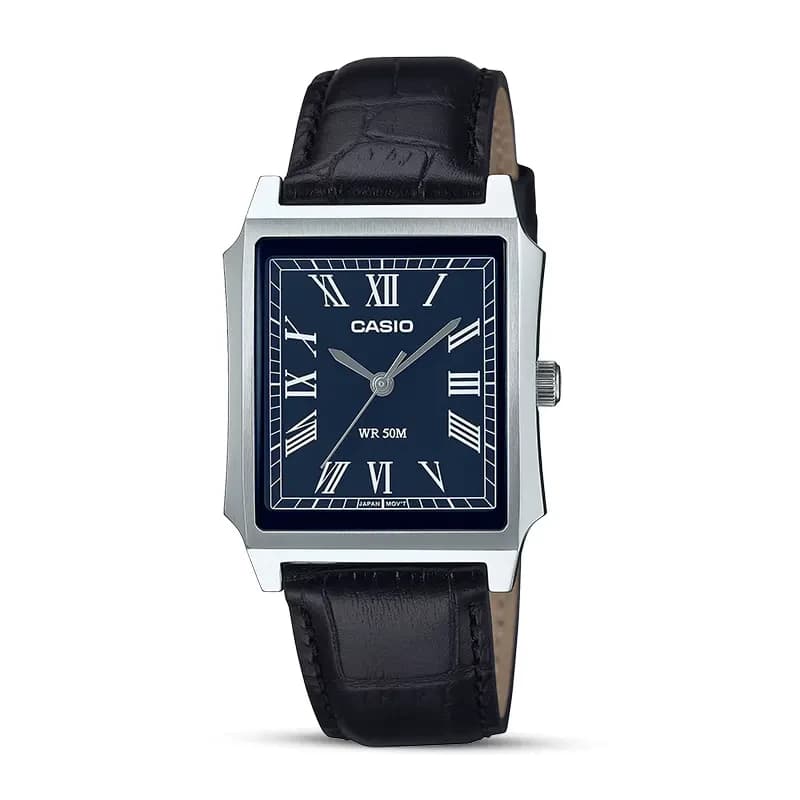 Casio Enticer Tank Style Blue Dial Leather Men's Watch | MTP-B190L-2BV