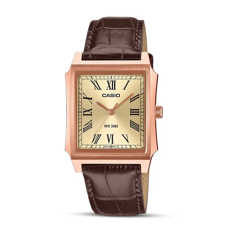 Casio Enticer Tank Style Champagne Dial Leather Men's Watch | MTP-B190RGL-9BV