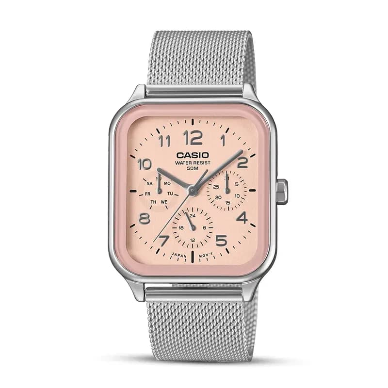 Casio Enticer Multifunction Pink Dial Mesh Band Men's Watch | MTP-M306M-4AV