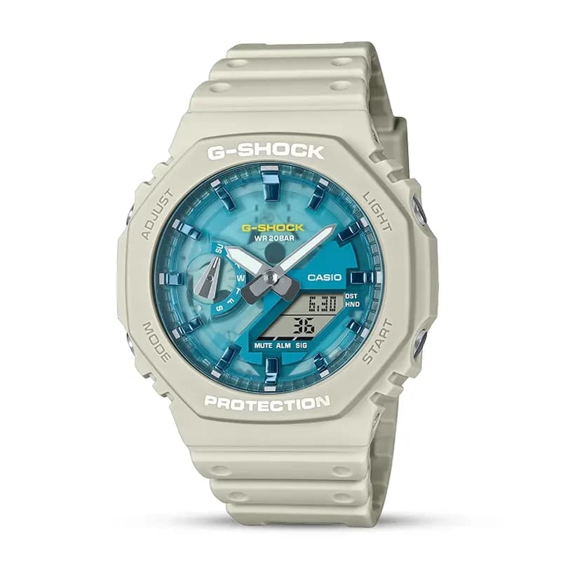 Casio G-Shock Oasis Inspired Blue Accents Beige Men's Watch | GA-2100AS-5A
