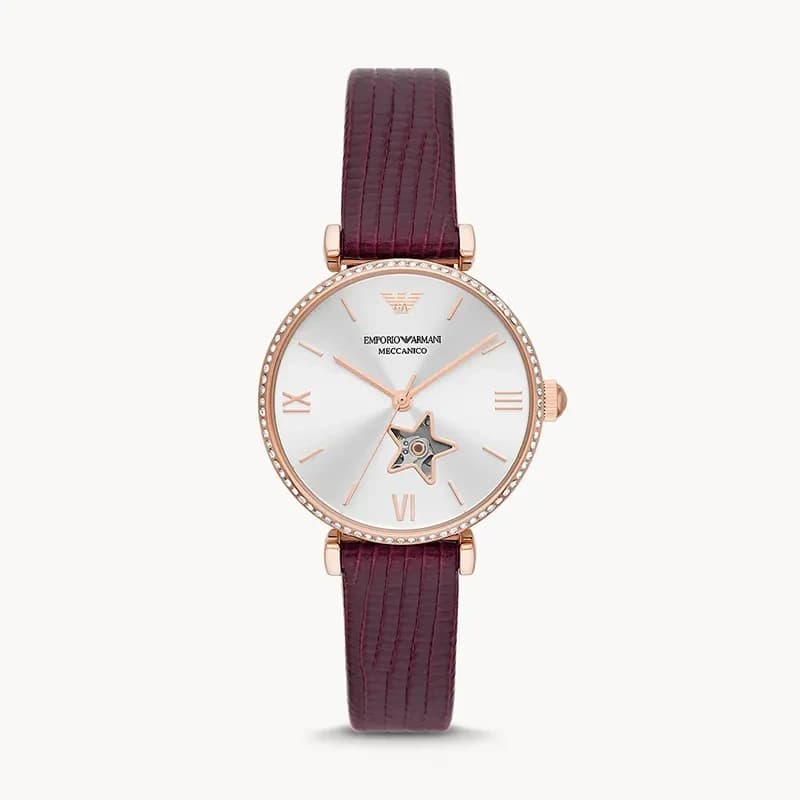 Emporio Armani Meccanico Automatic Crystal Silver Dial Ladies Watch | AR60044