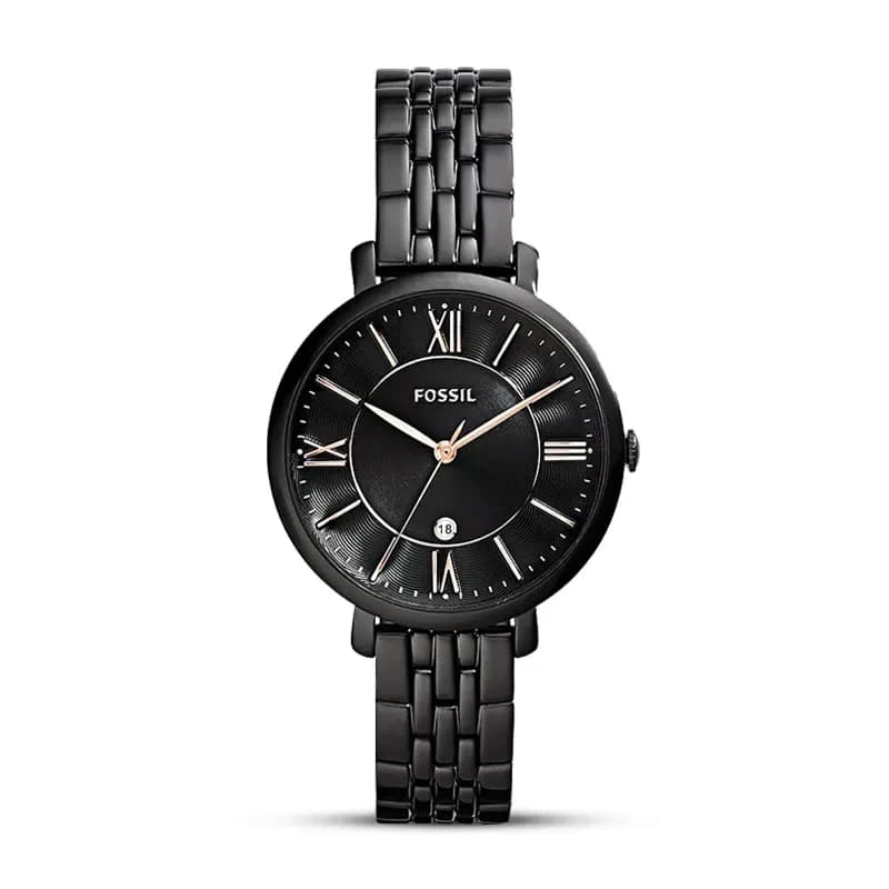 Fossil Jacqueline Black Dial Black Stainless Steel Ladies Watch | ES3614