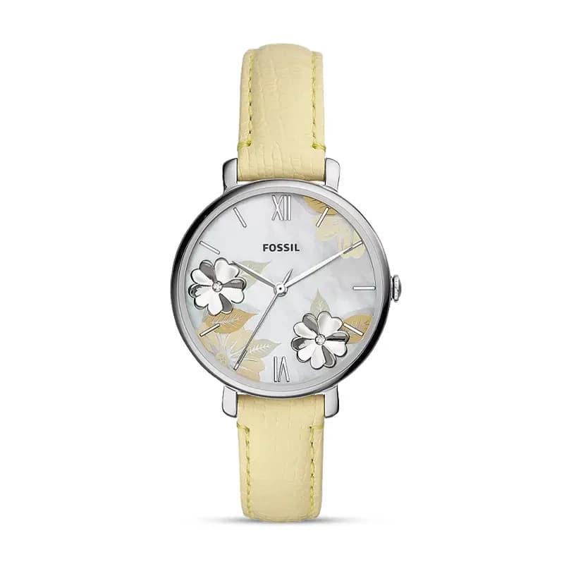 Fossil Jacqueline Floral Motif Dial Yellow Leather Ladies Watch | ES4812