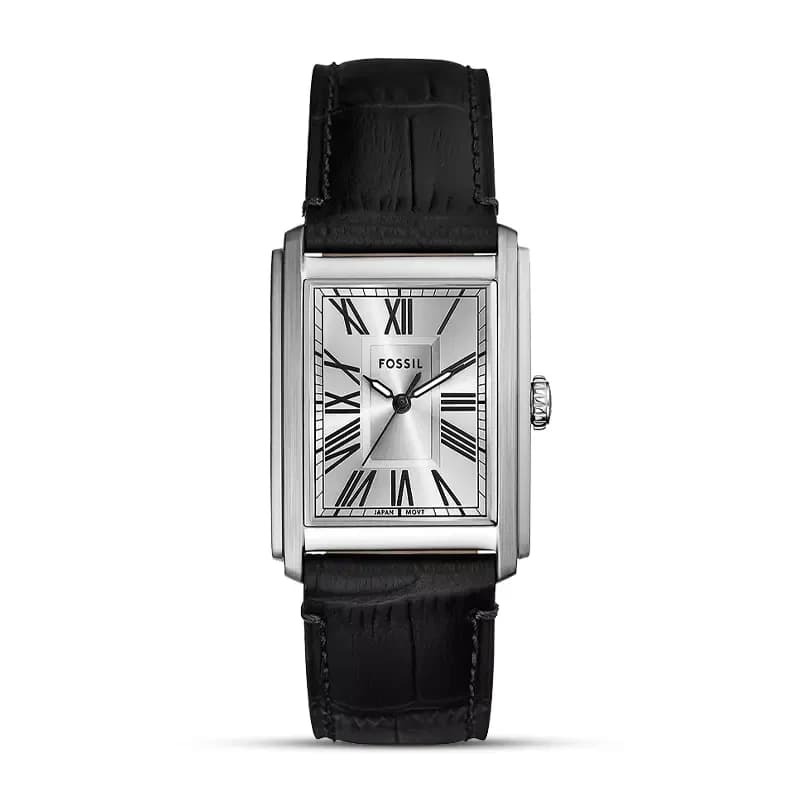 Fossil Carraway Silver Dial Black Croco Leather Men's Watch | FS6078