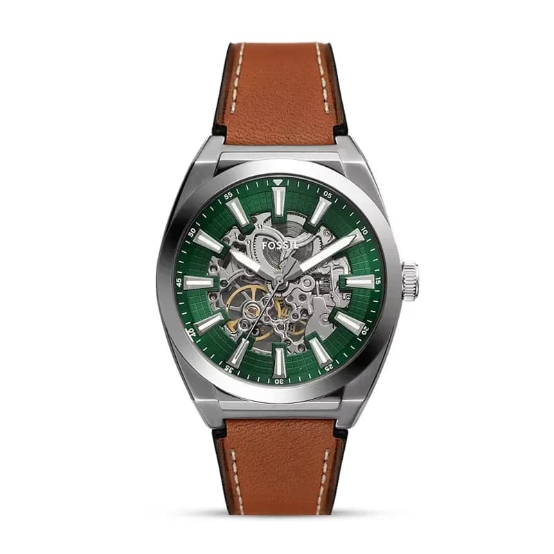 Fossil Everett Automatic Green Dial Brown Leather Men's Watch | ME3261