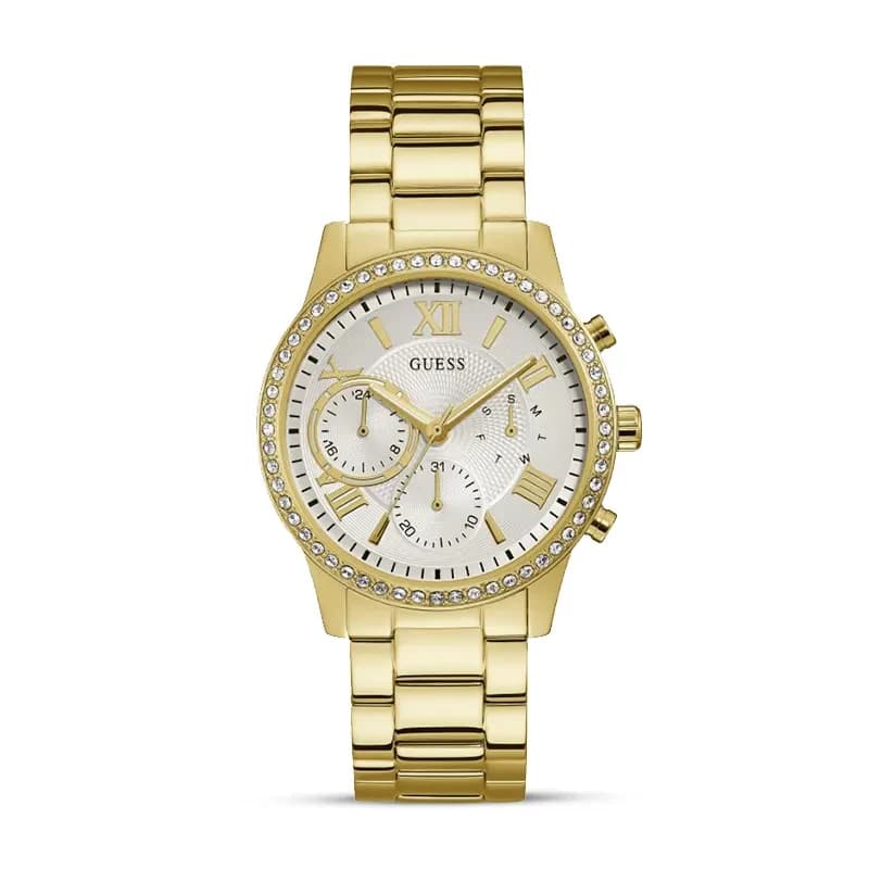 Guess Solar Crystal Silver Dial Ladies Watch | W1069L2