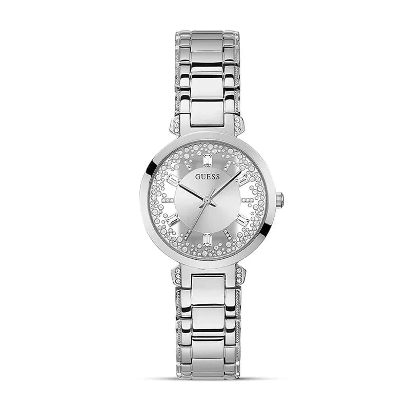 Guess Crystal Clear Silver Dial Ladies Watch | GW0470L1