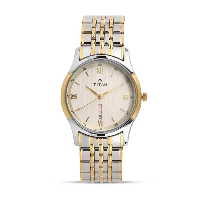 Titan 1636BM01 Off White Dial Two Tone Men's Watch