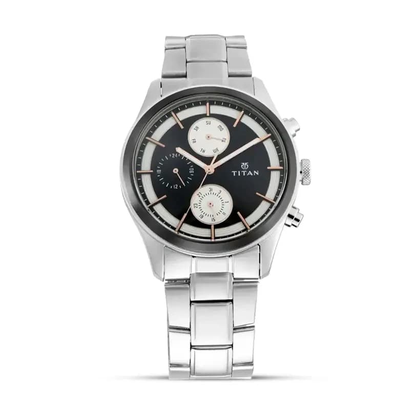 Titan 1805KM01 Black Dial Silver Steel Men's Watch