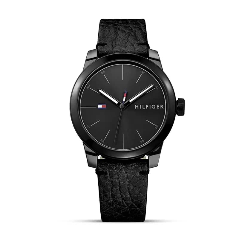 Tommy Hilfiger Denim Black Dial Black Leather Men's Watch | 1791384