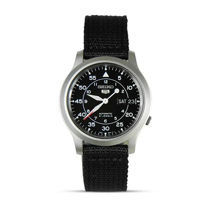 Seiko 5 Black Dial Black Nylon Strap Men's Watch | SNK809