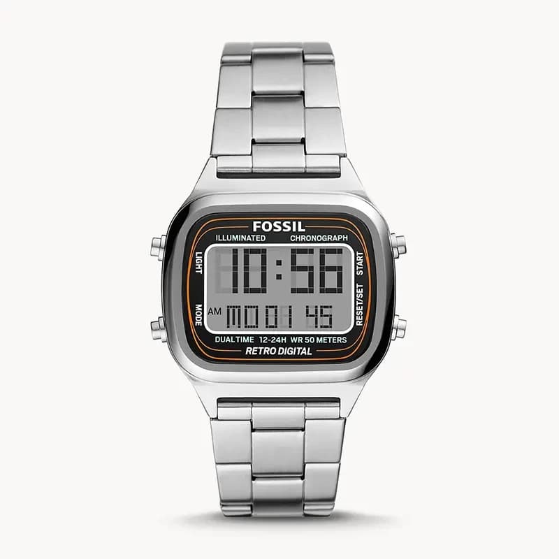 Fossil Retro Digital Silver-Tone Stainless Steel Men's Watch | FS5844