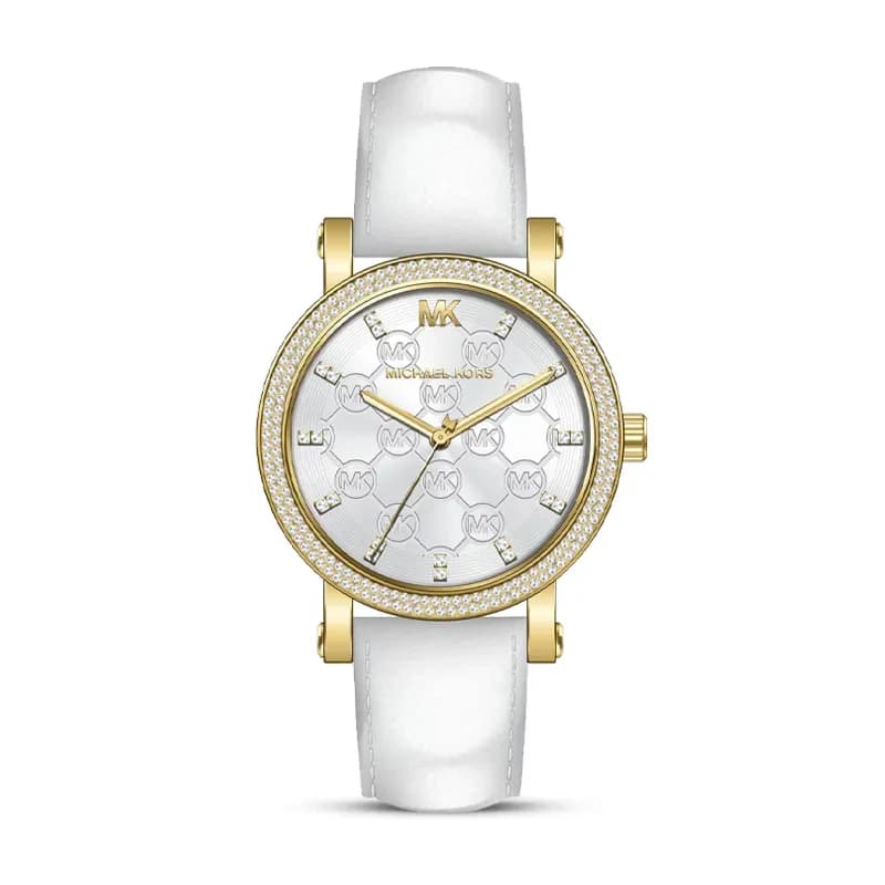 Michael Kors Corey White Dial Leather Strap Ladies Watch | MK2985