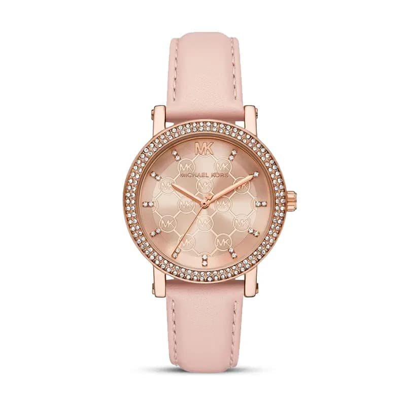 Michael Kors Corey Rose Gold Dial Leather Strap Ladies Watch | MK2987