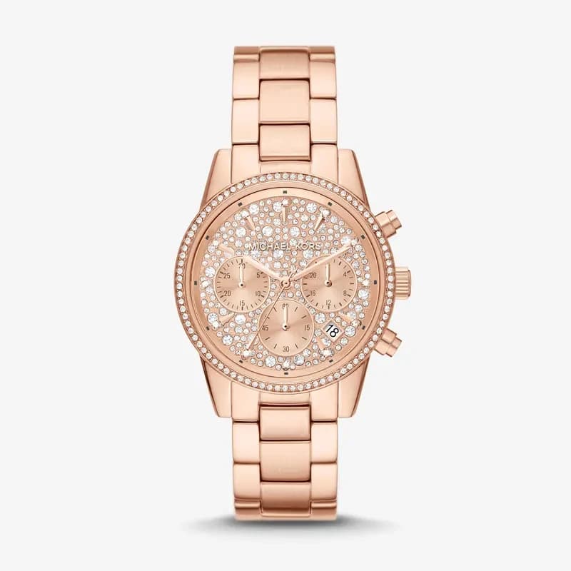 Michael Kors Ritz Chronograph Pavé Rose Dial Ladies Watch | MK7302
