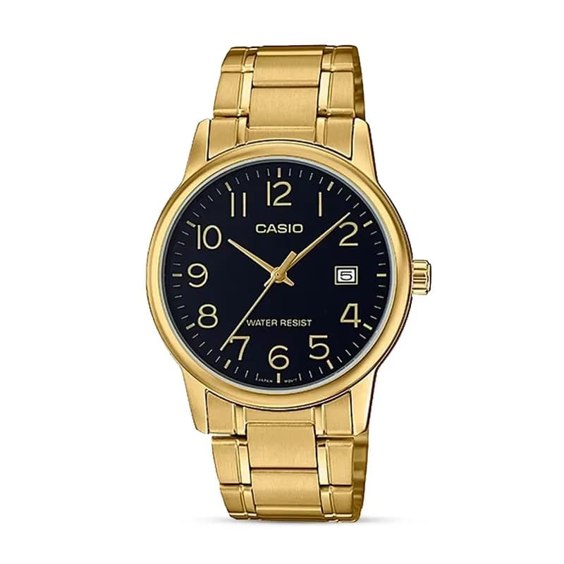 Casio MTP-V002G-1B Black Dial Gold-tone Men's Watch