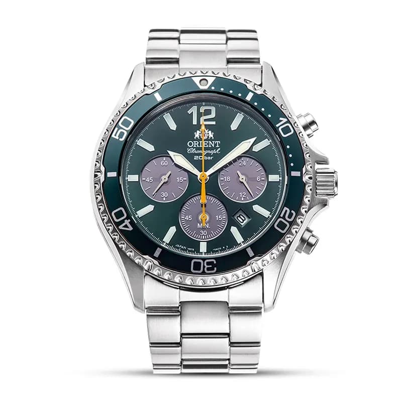 Orient Mako JDM Solar Chronograph Green Dial Men's Watch | RN-TX0204E