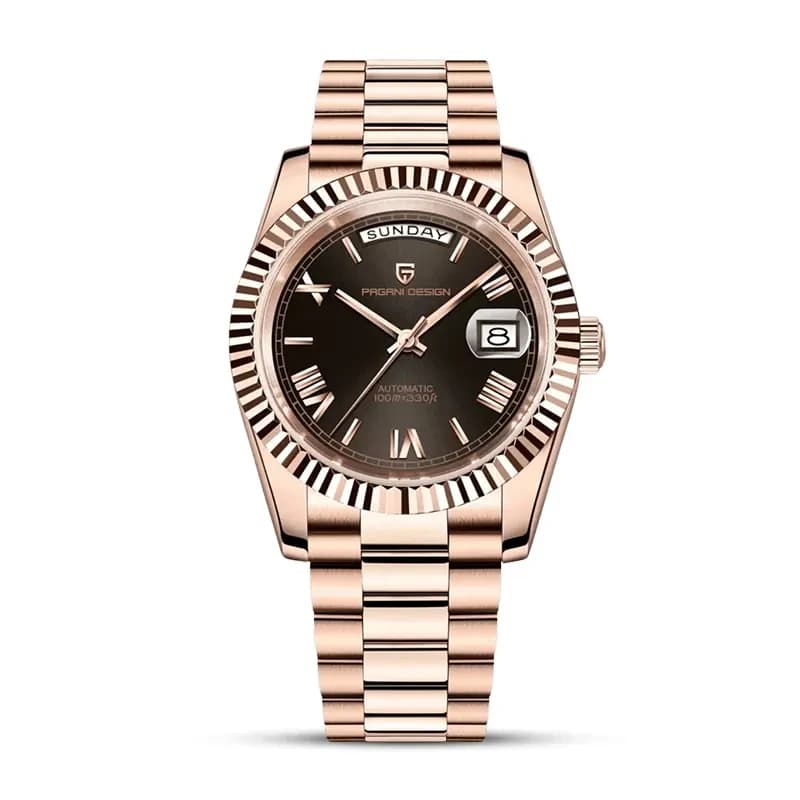 Pagani Design PD-1752 Day-Date Brown Dial Rose Gold-Tone Men's Watch