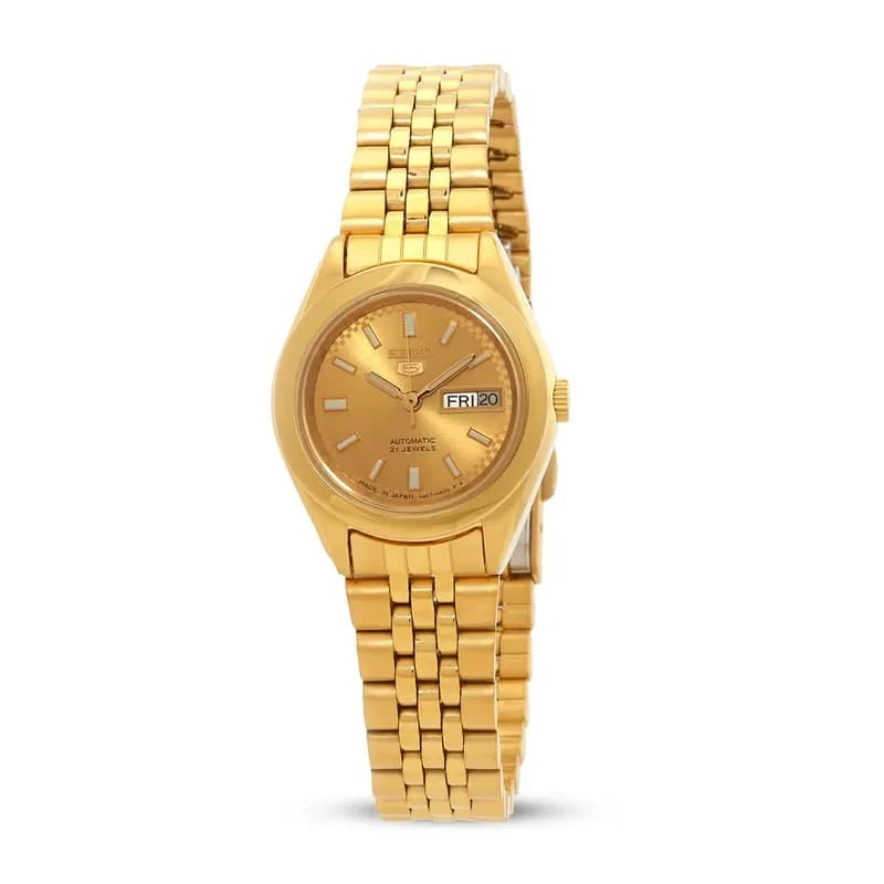 Seiko 5 Gold Dial Gold-Tone Automatic Ladies Watch | SYMF62J1