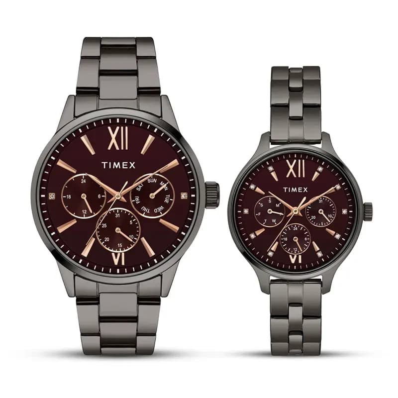 Timex Multi-Function Burgundy Dial Couple Watch | TW00PR314