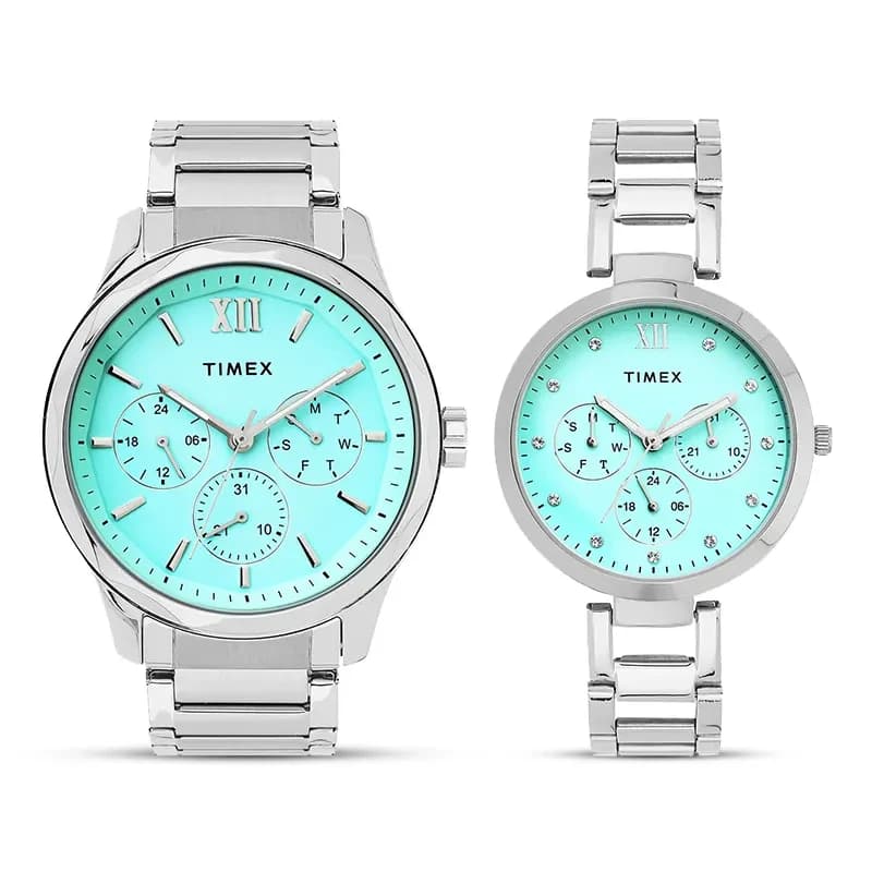 Timex Multi-Function Tiffany Blue Dial Couple Watch | TW00PR326