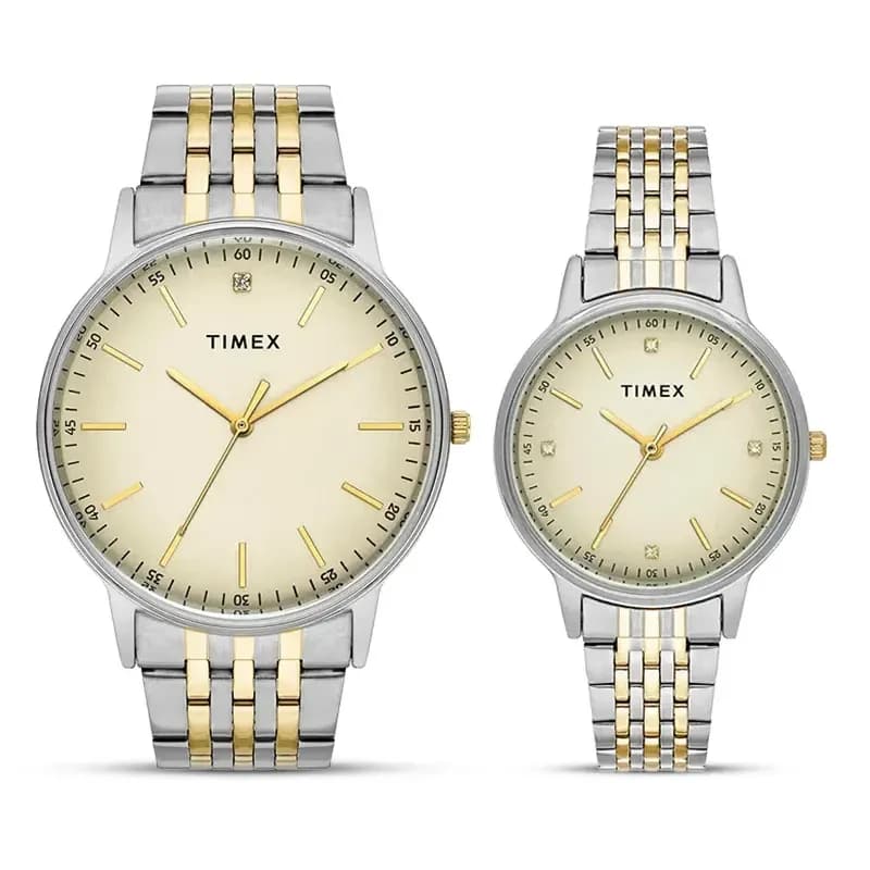 Timex Classic Tan Dial Two-Tone Couple Watch | TW00PR329