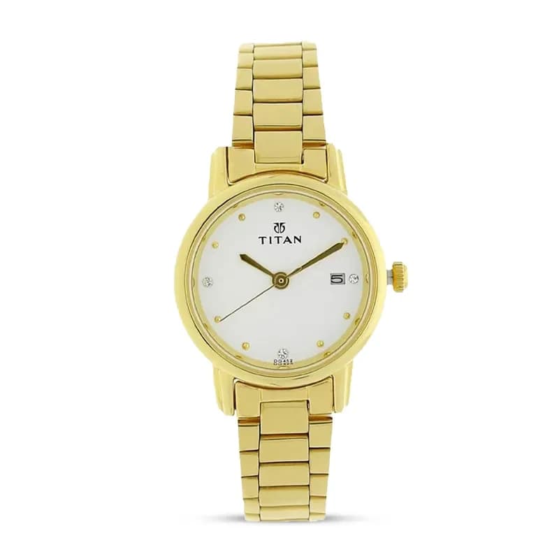 Titan Karishma 2572YM01 White Dial Gold-Tone Ladies Watch
